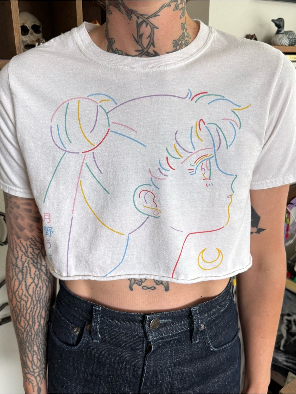 Sailor Moon Anime Cropped White S/S Graphic Tee ~ Size Small